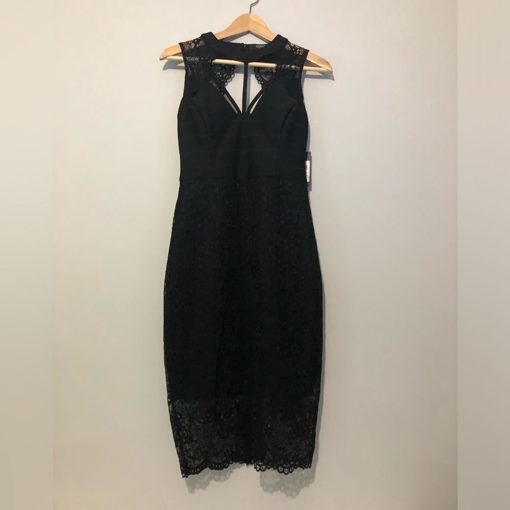 NWT Guess Black Lace Cut Out Backless Halter Women’s Size 2 Midi Dress